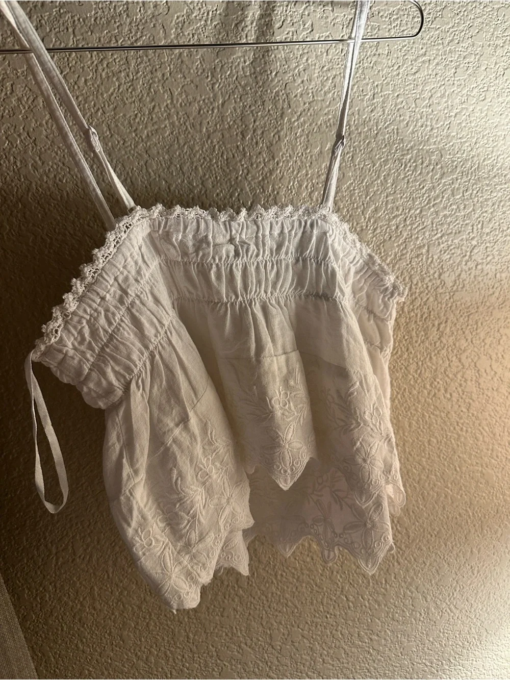 Free People Ivory Eyelet Lace Cropped Tank Top
